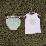 Handmade in Australia unisex nappy cover green/white stripe & singlet Size 0