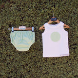 Handmade in Australia unisex nappy cover green/white stripe & singlet Size 0