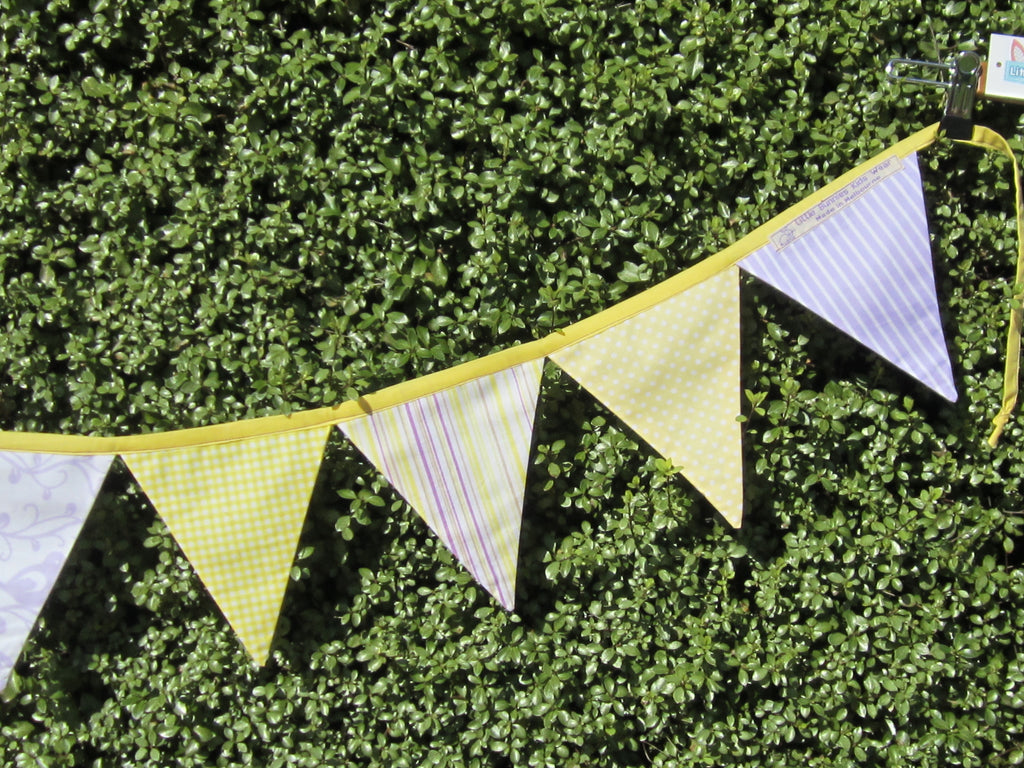 Purple Yellow Stripe, Spot & Gingham Bunting Flags smooth edge