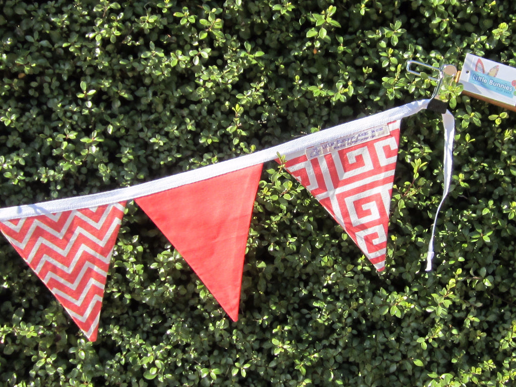 Watermelon Pink & White chevron mixed Bunting Flags smooth edge
