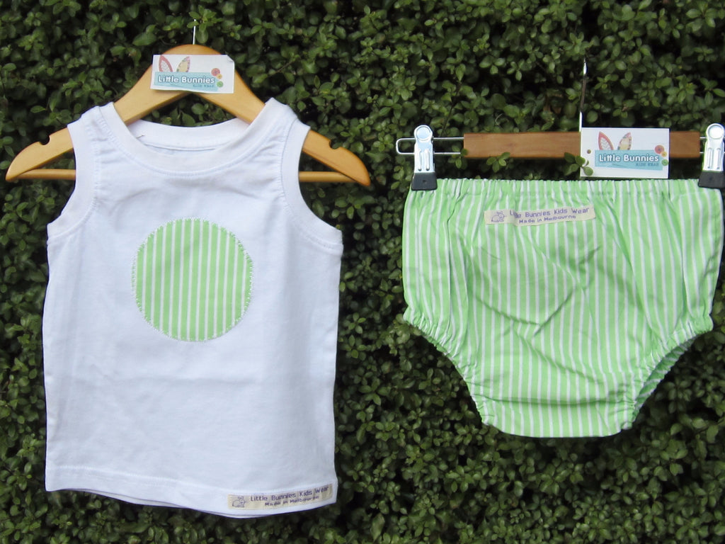Nappy Cover and Singlet Green/White Stripe Size 0
