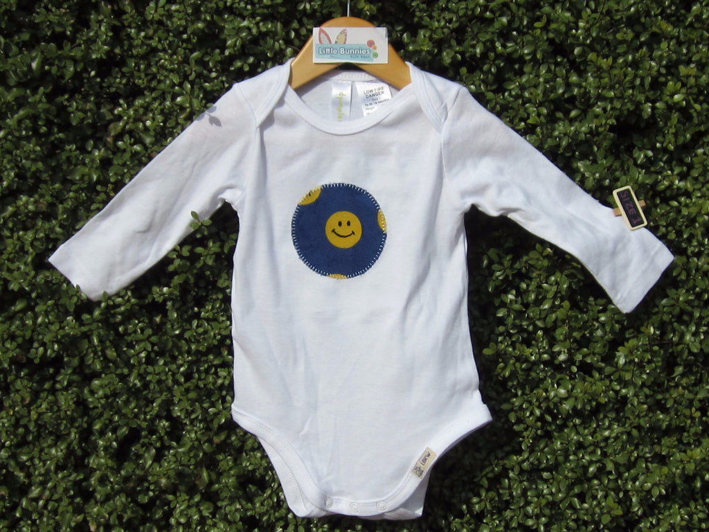 Onesie Size 1 (suits up to 18months) Long Sleeve - Happy Face appliqué