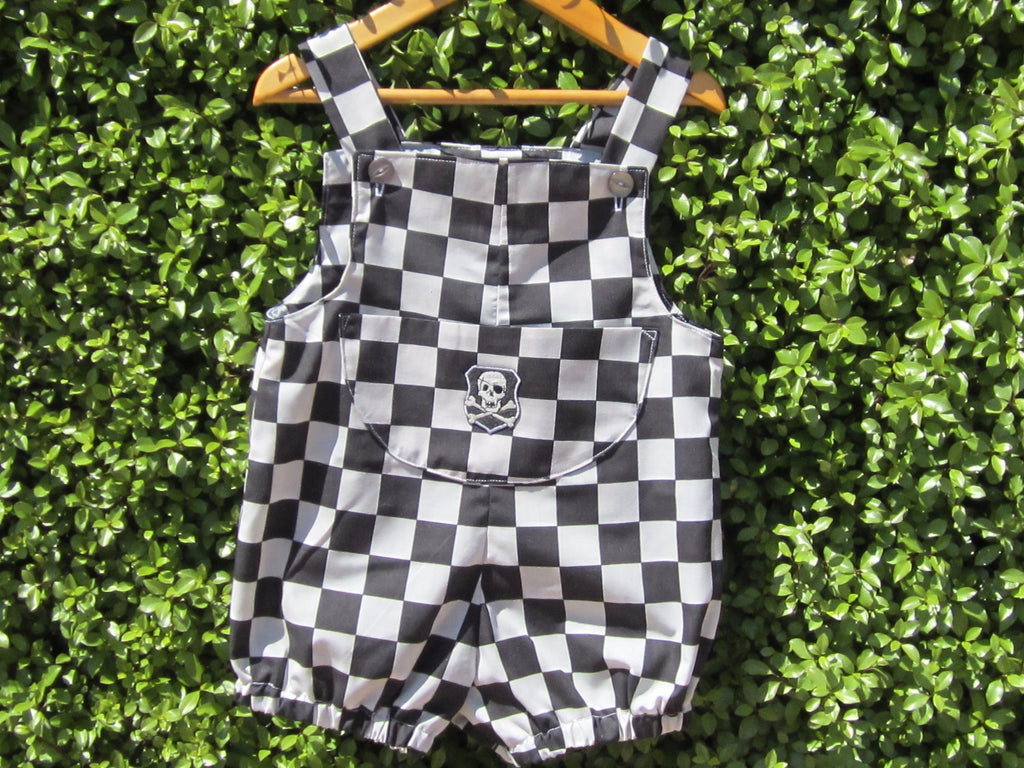 Boys Size 2 Pirate check romper overalls dungarees sunsuit