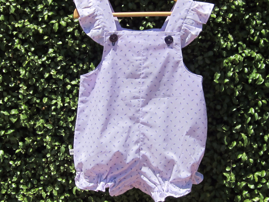 Size 2 Girls Romper /Sunsuit /Playsuit Ruffle on straps /Purple rosebuds