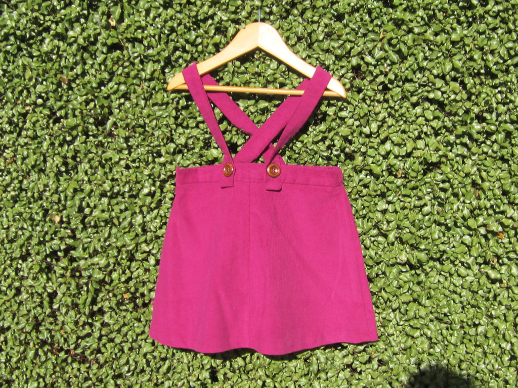 Girls Size 4 Suspender A-line style Skirt - Majenta/Burgundy Corduroy