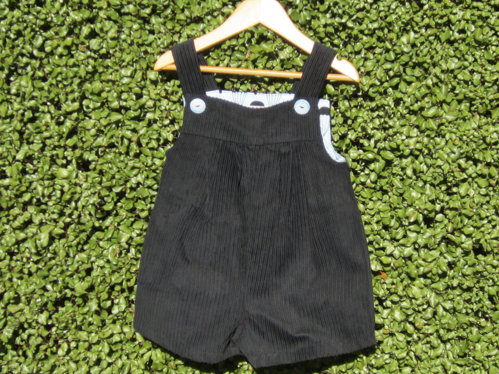 Boys 18month old size romper black corduroy /parachute print lining