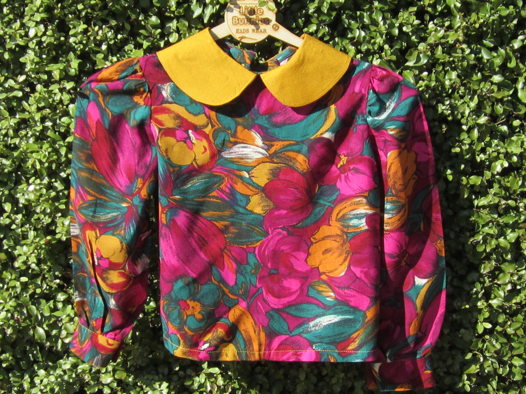 Girls blouse back buttons - size 4 mustard collar
