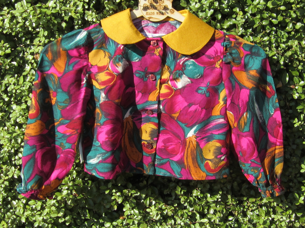 Girls blouse front buttons - size 2 mustard collar