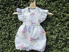 Size 1 Girls Romper Sunsuit Playsuit Flutter Sleeves Cream Floral