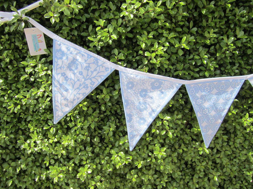Blue & White, Hearts, Birds, Butterflies, Scroll Bunting Flags smooth edge