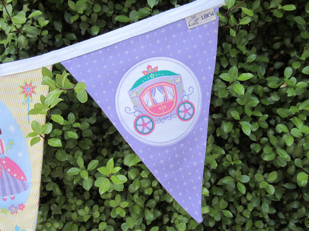 Princess Carriage, Balloon, Tiara & Wand Print Bunting Flags smooth edge