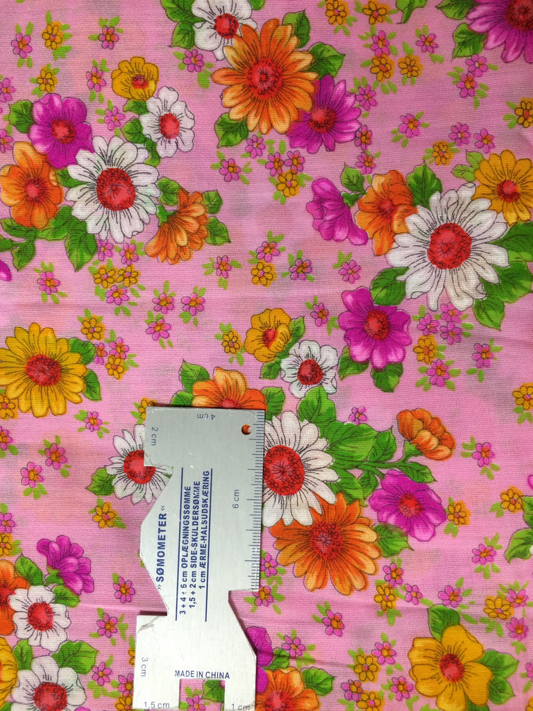 Custom Make Fabric Options Girls Retro Pink Background White & Orange flowers.