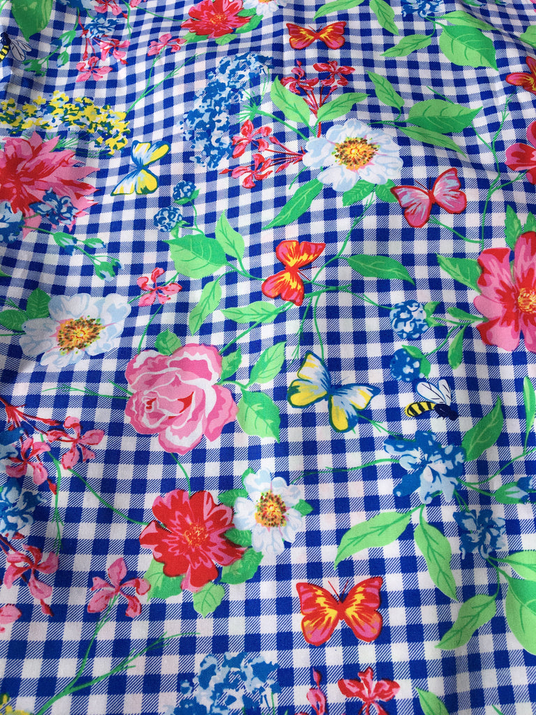 Custom Make Fabric Girls - Gingham & flowers cotton