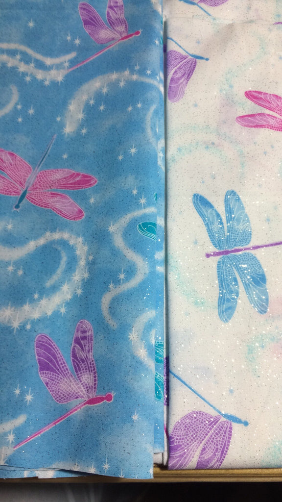 Custom Make Fabric Girls Dragon Fly with glitter - Blue or White Cotton